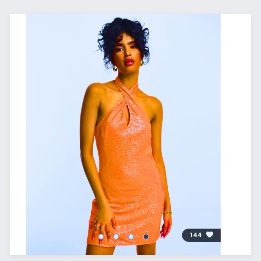 ASOS Vibrant Orange Sequin Backless Mini Halter Dress​